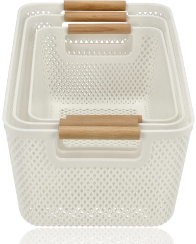 Opbergmand Set 3 – Opbergdoos 6L, 9L en 12L - Keukenkast Organizer | Mandjes Riet Look | Opbergmand Speelgoed en Kinderkamer | Kledingkast Organizer
