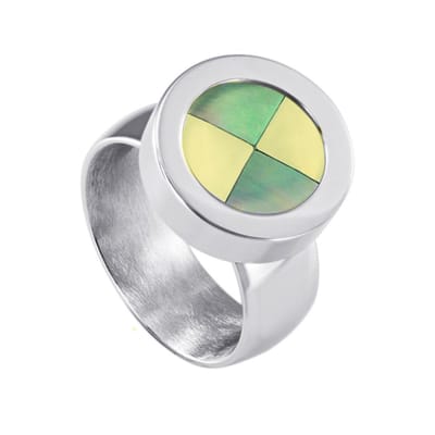 Quiges RVS Schroefsysteem Ring Zilverkleurig Glans 16mm met Verwisselbare Multi Blokjes Schelp 12mm Mini Munt