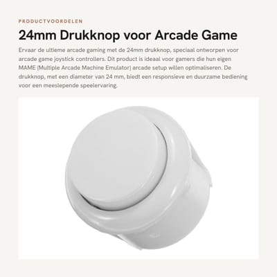 Dailygoods - 24mm Drukknop voor Arcade Game Joystick - Perfect voor - Wit - Knopbediening - Geschikt voor Windows - 1 Speler