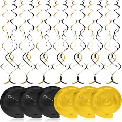 Feestdecoraties Set - Hangende Versiering - Feestelijke Sfeer - Tweekleurig Folie - 36 Delig - Goud Zwart