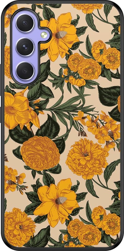 Leuke Telefoonhoesjes - Hoesje geschikt voor Samsung Galaxy A54 - Retro flowers - Soft case - TPU - Bloemen - Geel