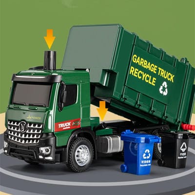 1/32 Pneumatische Besturing Vuilniswagen Auto Model Diecasts Metaal Stad Afvalscheiding Sanitaire Voertuigen Auto Model Kinder Speelgoed Cadeaus