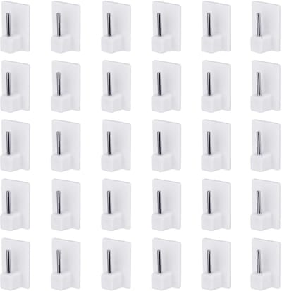 Dailygoods- Gordijnhaken 30 Stuks - Zelfklevende Haken - Hoge Kleefkracht - Kunststof/Metaal - Eenvoudig te Installeren - Wit - Haakjes