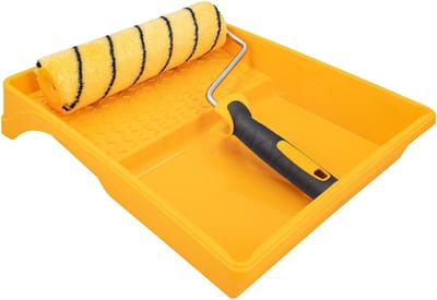 Verfrollerset 25 cm, verfroller met bevestigingsbeugel 2K en verfbak, verfroller Hardstar Ø 48 mm met reservebeugel en verfbak, met duo-systeem en verfrollerbeugel 2K