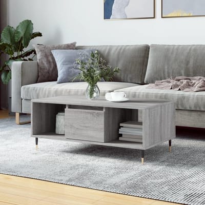 Koffietafel - Salontafel bijzettafel - Woonkamer inrichten - Met opbergruimte - 90x50x36.5cm - Grijs eiken