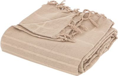 Atmosphera Plaid - beige - 230 x 250 cm - katoen - met franjes - bedsprei - kleed - dekentje
