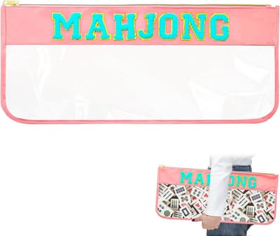 Mahjong-opbergtas met transparante hoes en gouden rits - handige tegelhouder - opbergtas voor Mahjongtegels - stijlvolle accessoires en reistas