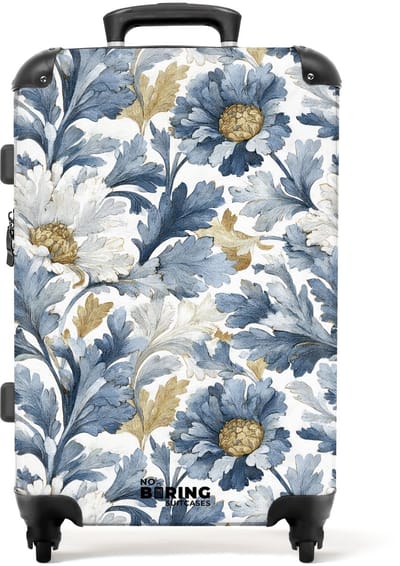 NoBoringSuitcases.com - Grote koffer - Barok bloemen patroon blauw - Kinderkoffer geschikt voor jongen en meisjes - Reiskoffer met 4 wielen - Trolley op wieltjes - Rolkoffer groot kinderen - 72 liter - Ruimbagage valies 20kg