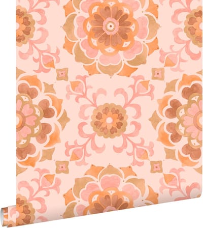 ESTAhome behang tegelmotief roze en oranje - 50 x 900 cm - 131687