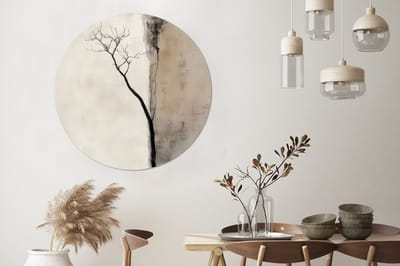 WallCircle - Wandcirkel - Muurcirkel - Wabi sabi - Plant - Beige - Aluminium - Dibond - 140x140 cm - Binnen en Buiten