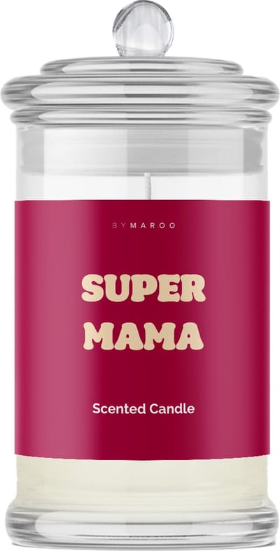Super Mama - Grappige Geurkaars Cadeau voor Vrouw - Geurkaars in Glas met Tekst - Verjaardag Cadeau mama, vrouwen, moeder, vriendin - Geschenkset - Happy Birthday - Verwenpakket Vrouw - Cadeautjes voor haar Volwassenen