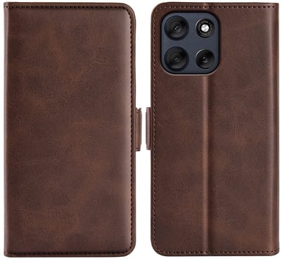MobyDefend Hoesje - Geschikt voor Motorola Moto G56 - Luxe Wallet Book Case (Sluiting Zijkant) - Bruin