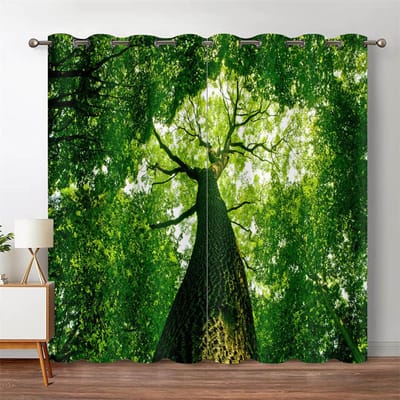 Bos Jungle Boom Natuurlijk Landschap Dunne Raambekleding Gordijnen Voor Woonkamer Keuken Slaapkamer Waterval 2 stuks Decor W60H60(CM)x2PCS&Grommet Top blue