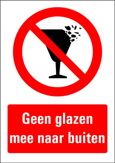 Geen glazen mee naar buiten bord - kunststof 297 x 420 mm