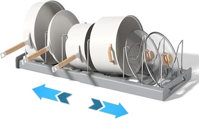 Verstelbare Keuken Organizer voor Pannen en Keukengerei, Antislip en Ruimtebesparend, Ideaal voor Thuis, Kantoor en Restaurants met 7 Handgrepen, 31x22x5 cm
