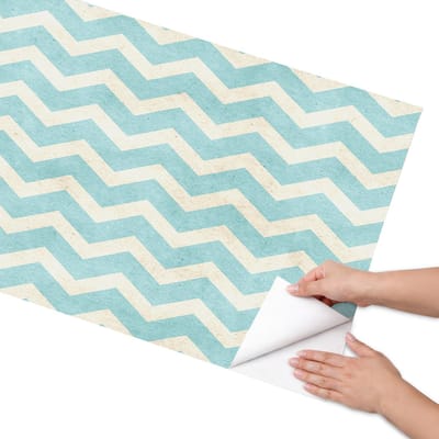Coloray Meubel Wrap Folie - Blauw Meubelfolie - 65x130 cm - Decoratiefolie Zigzagpatroon - Meubel Wrap Folie - Retro Meubelfolie - Plakfolie Meubels - Keuken decoratie - Achtergronden en patronen