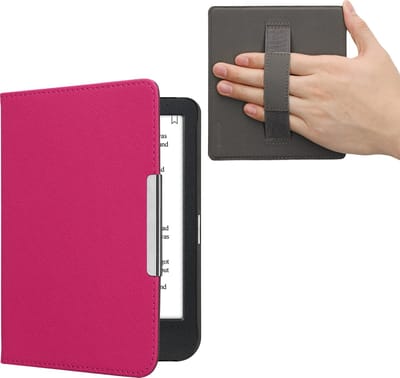 kwmobile flip cover geschikt voor Kobo Clara BW / Colour - Case met magnetische sluiting en handvat - Hoes voor e-reader in neon roze - design
