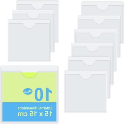 Set van 10 zelfklevende transparante kaftjes van PVC, 15 x 15 cm, ideaal voor kaarten en labels, bescherming en duurzaamheid