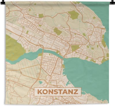 Wandkleed - Wanddoek - Konstanz - Vintage - Plattegrond - Stadskaart - Kaart - 180x180 cm - Wandtapijt