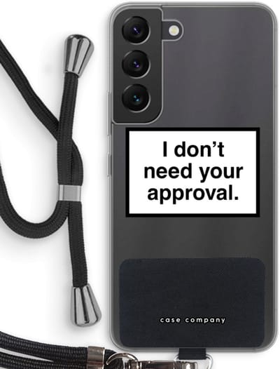 Case Company® - Hoesje met koord geschikt voor Samsung Galaxy S22 hoesje met Koord - Don't need approval - Telefoonhoesje met Zwart Koord - Bescherming aan alle Kanten en Over de Schermrand