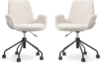 Nolon Nout-Eef Bureaustoelen Set van 2 Bouclé Beige - Stof - Verstelbaar - Wielen - Zwart Onderstel - Lage Armleuning - Modern - Design