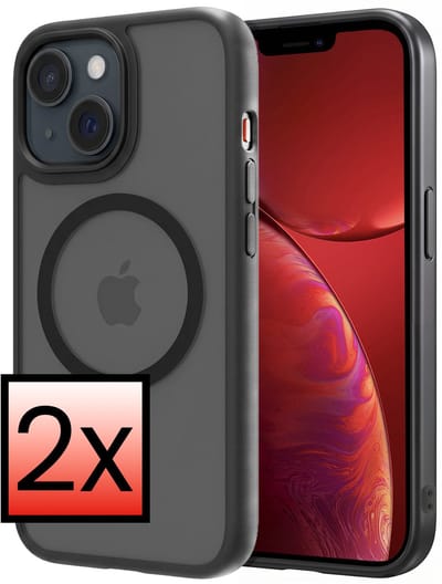 Hoesje - 2 Stuks - Geschikt voor Apple iPhone 14 - Magsafe Compatible - Sterk & Shockproof - Back Cover - Shock Proof Case - Telefoon Hoes - Zwart