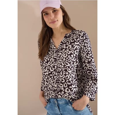 Blouse met leopatroon in linnenmix