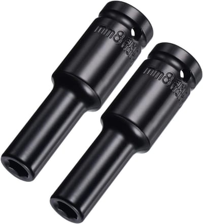 2 Stuks 1/2 Inch 8mm Diepe Impact Socket van Gehard CR-V Staal, 3.15 Inch Lengte, 6-Punt Ontwerp