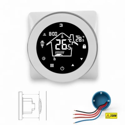 Wifi Inbouw Thermostaat | Touchscreen App bediening | Inbouw | Programmeerbaar | Tuya Smart Life | Google Home Alexa | Wit