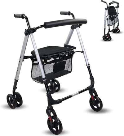 Mobiclinic Dehesa - Rollator - Looprek met 4 wielen - Met drukremmen - Aluminium - Met Stoel en Rugleuning - Opvouwbare en Verstelbare in Hoogte - Lichtgewicht - Tot 136 kg - Zwart