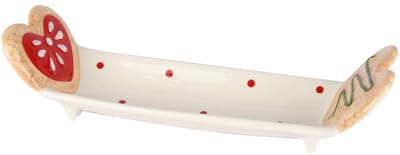Dekoratief | Schaaltje m/hartjes, rood/wit, keramiek, 28x9x6cm | A255626