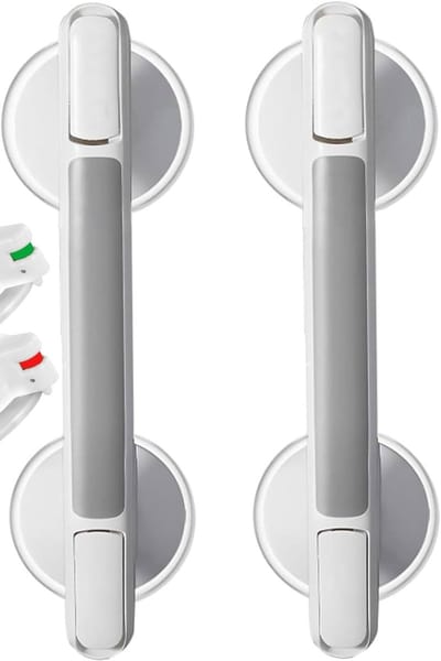 PromoHome Badkamer Handgreep Set - 2 Stuks Zwarte Zuignap Douchegreep zonder Boren - Maximale Belasting 120 kg - Veiligheidsgreep voor Senioren en Gehandicapten - Inclusief Zuigwaarschuwing