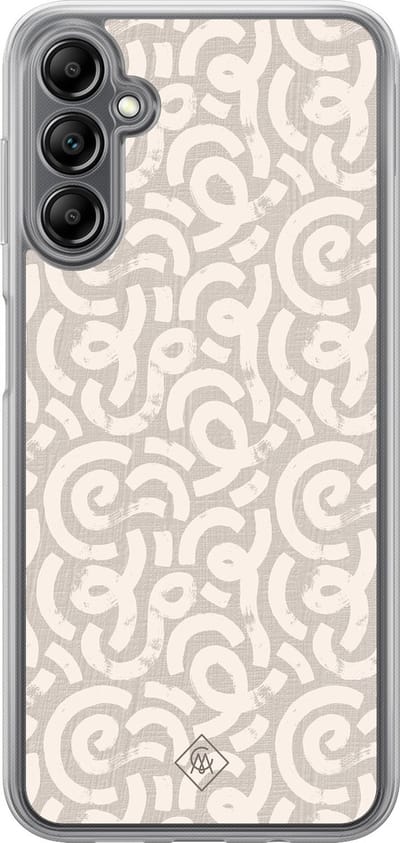 Casimoda® hoesje - Geschikt voor Samsung Galaxy A14 5G - Ivory Abstraction - 2-in-1 case - Schokbestendig - Geometrisch patroon - Verhoogde randen - Bruin/beige, Transparant