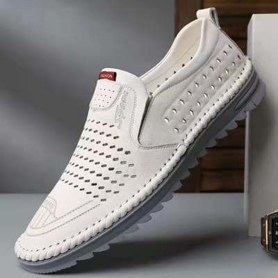 Lente en Zomer Eenvoudige Heren Casual Leren Sandalen Heren Instappers Uitgeholde Zwarte Rijschoenen Leer Herenschoenen 44 gray