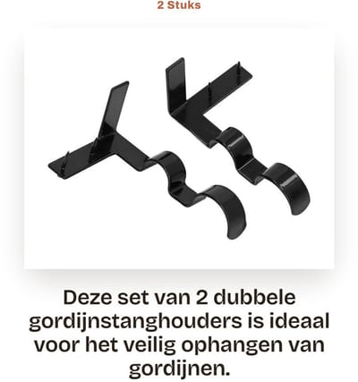 Dailygoods- Gordijnstanghouder Robuust Staal - Dubbele Schaal - Eenvoudige Installatie - Draagvermogen 9 kg - Compatibel met 2,5 cm Schachtdiameter - Duurzaam - Gordijnsteun