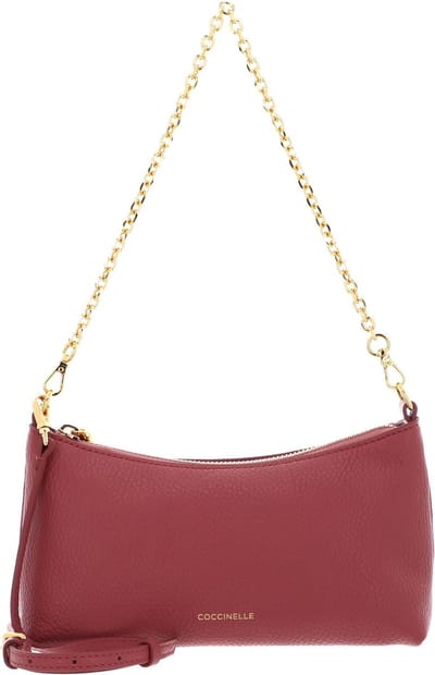 COCCINELLE Leren Schoudertas Aura Mini Bag Grained Leather Pot Lichtrood