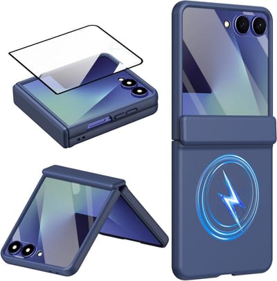 Volledige Bescherming Screen Protector Case voor Galaxy Z Flip 7, Hinge Bescherming, Magnetische Silicone Hoes, Blauw, Geschikt voor MagSafe