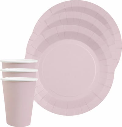 Santex feest/verjaardag servies set - 10x bordjes en bekertjes - lichtroze - karton
