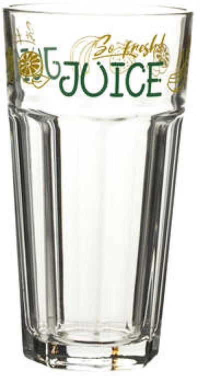 Set van 4 longdrinkglazen/mojitoglazen met opschrift JUICE - 36cl