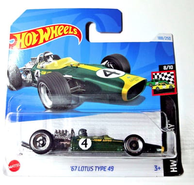 HOT WHEELS LOTUS '67 TYPE 49 RACING GREEN 188/250 (1:64) HW RACE DAY 8/10 SHORT CARD 2024