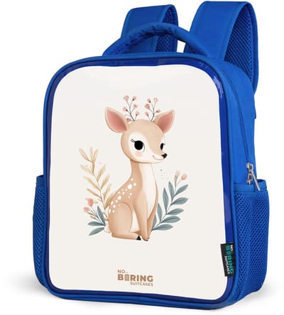 NoBoringSuitcases.com® - Rugzak blauw - Schooltas jongens - Hertje omringd door planten in beige tinten - Kinder rugtas jongen - Boekentas kind - Kinderrugzak voor school - Schoolrugzak