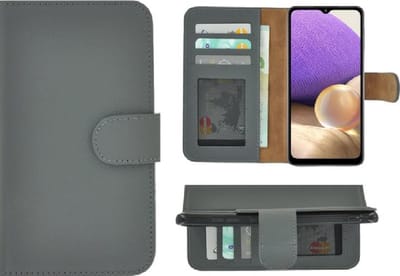 Geschikt voor Samsung Galaxy A15 Hoesje Leder - Bookcase - Samsung A15 Wallet Book Case Echt Leer Grijs Cover