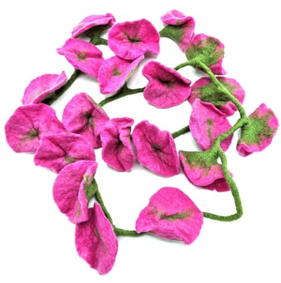 Vilten Bloemen Slinger - Pink Lady - Handgemaakt - Lengte ca. 180cm - 100% wol