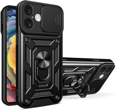 MobyDefend Hoesje - Geschikt voor iPhone 17 - Pantsercase Met Draaibare Ring - Zwart