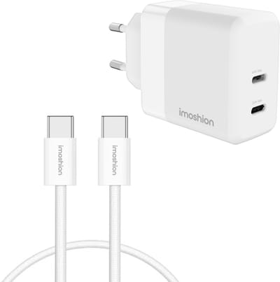 imoshion Oplader 2x USB-C 40W + USB-C naar USB-C Kabel 1 meter - Snellader