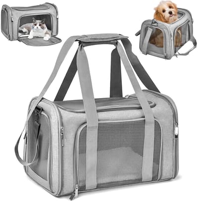 GELLDG Zachte hondendrager - Opvouwbare hondentransporttas - Hondenreistas met zacht matras - Waterdicht en ademend - Oxforddoek - Geschikt voor auto/trein - 45x30x30 cm - Grijs