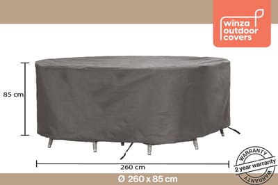 Winza Outdoor Covers - Premium - beschermhoes ronde tuinset - tuinsethoes - tot Ø 260 cm tafel met stoelen - Afmeting : ø 260x85 cm - 2 jaar garantie - Grijs