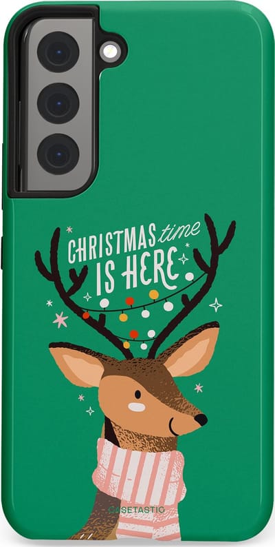 Casetastic hoesje geschikt voor Samsung Galaxy S22 - Dubbellaagse bescherming - Rudolf het Rendier op het groen - Fashion Case - Turquoise Perzik Donkergroen