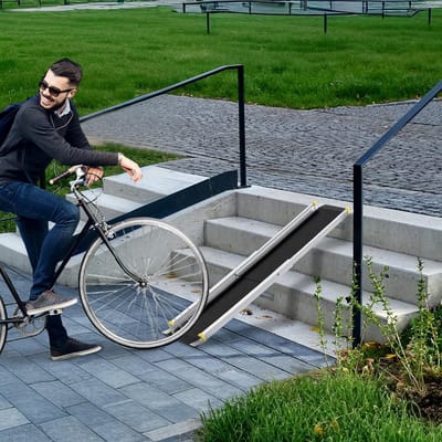 7 Ft Uitrekbare Drempelramp | 122-213Cm Rollstoel- En Scooterrampen | Anti-Verschuivende Aluminium Ramp | Draagkracht Tot 300Kg | Geschikt Voor Thuistreppen, Deuren En Traptreden NAIZY