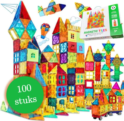Sophie's Planet - Magnetic Tiles - Magnetisch Speelgoed – 100stuks - Constructie speelgoed - Magnetische tegels - Montessori - magna tastisch - kinderspeelgoed 3 jaar - kinderen - cadeau - bouwspeelgoed - schoencadeau sinterklaas - kerst - files -